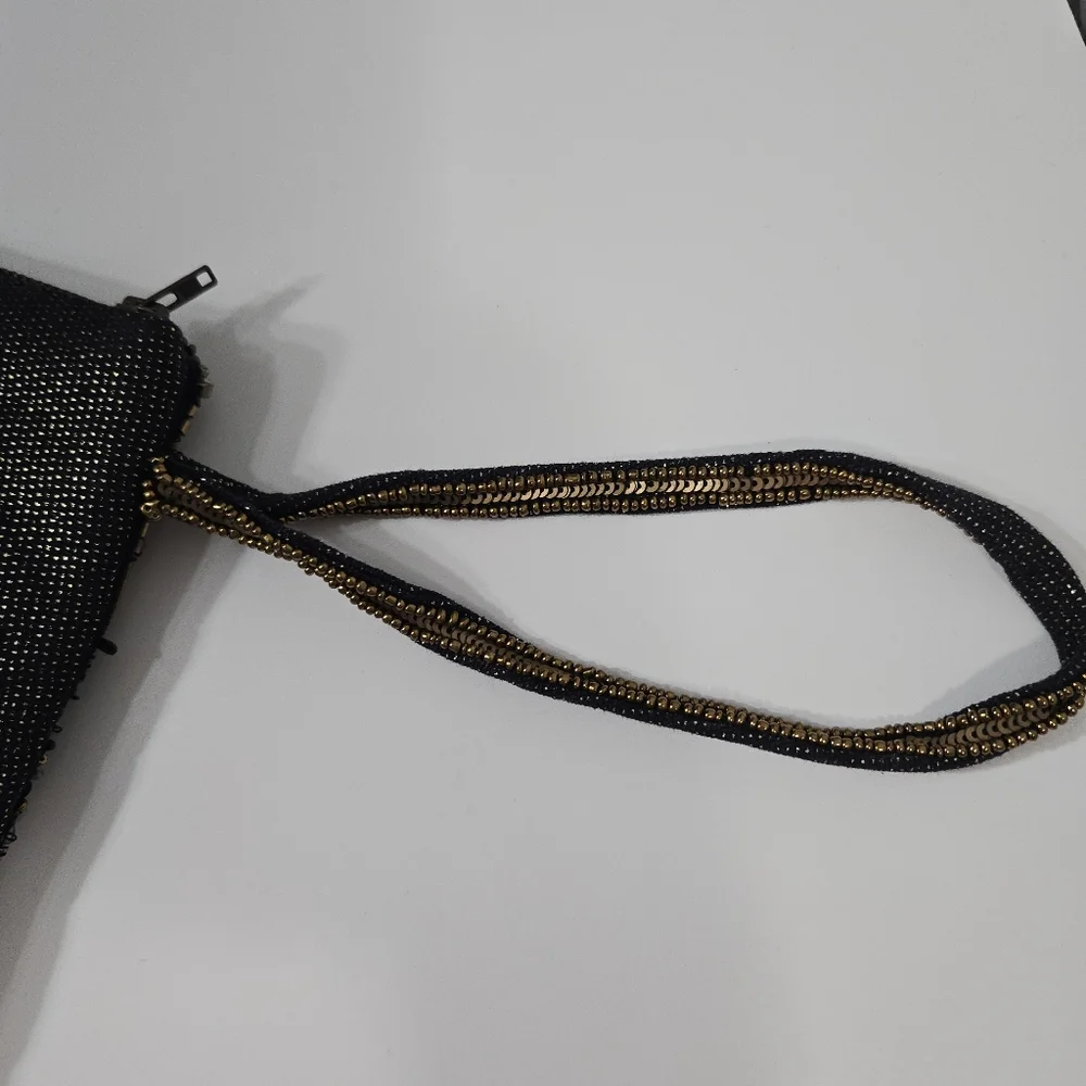 Chico's Black and Gold Beaded Wristlet Clutch